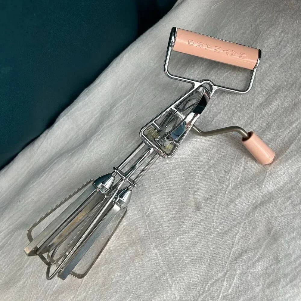 Vintage Maynard Egg Beater Whisk Chrome and 50’s Pink Angled Hand Crank